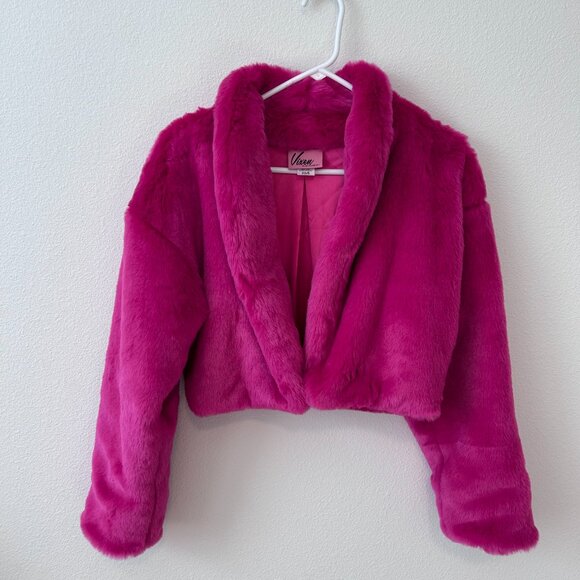 Vixen by Micheline Pitt Hot Pink Faux Fur Jacket - Picture 3 of 3